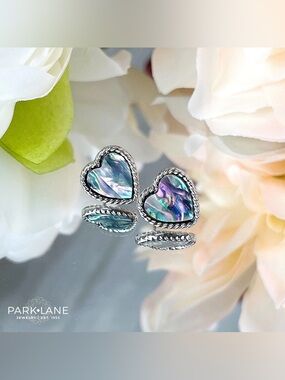 Park Lane - INDIGO- Iridescent Abalone Heart Stud Earrings in Green-Blue
